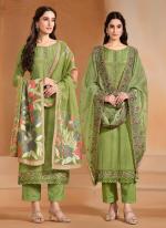 Chinnon Chiffon Green Festival Wear Emboidery Work Straight Suit